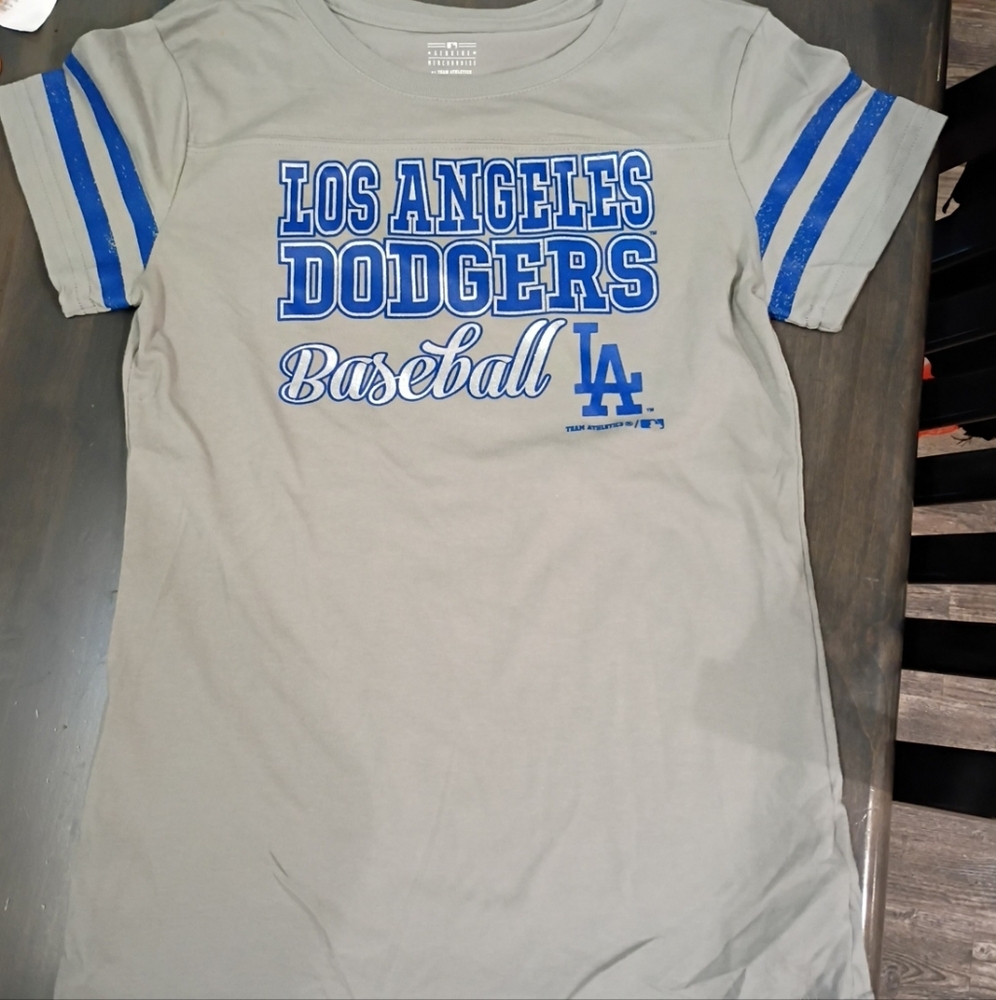 LA Dodgers Baseball Girls Size XL New Gray MLB T-Shirt NWOT
